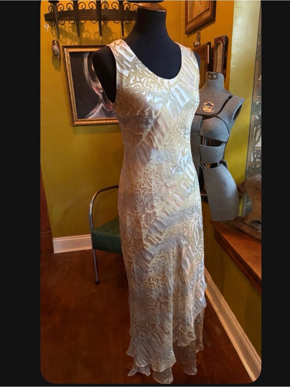 Vintage gold and cream tiered maxi dress